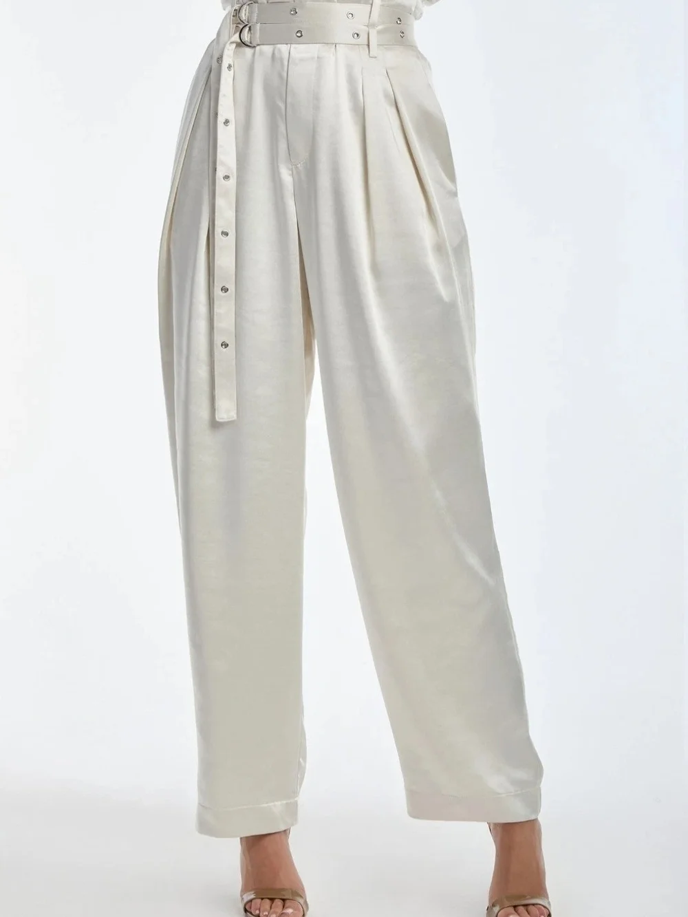 The Noli Shop Ivory Satin High-Waist Wide-Leg Jumpsuit